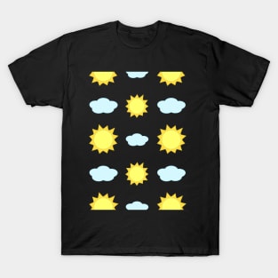 Sun and Clouds Pattern in Black T-Shirt